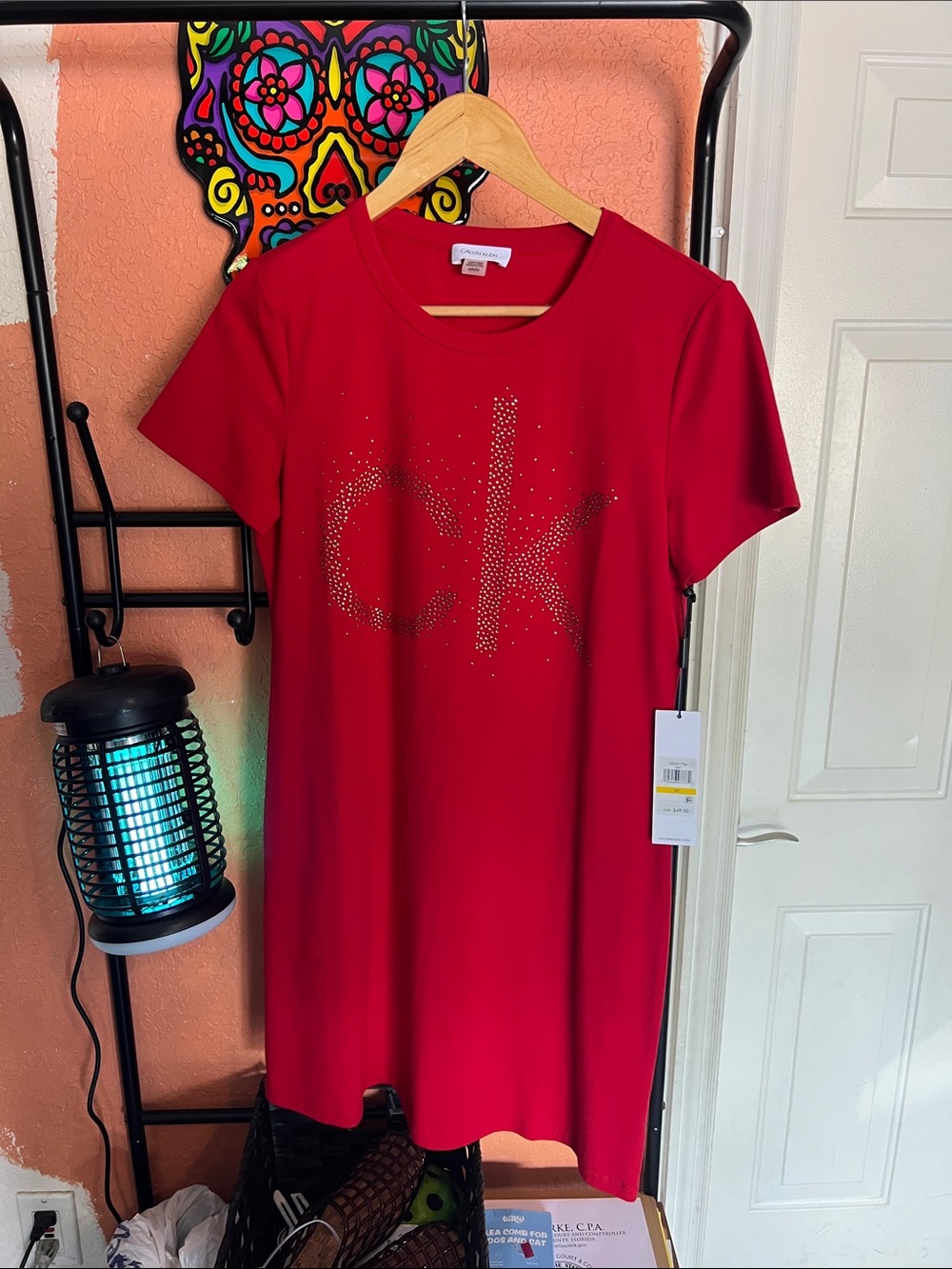 Calvin Klein Red Mini Dress with Studded CK Logo